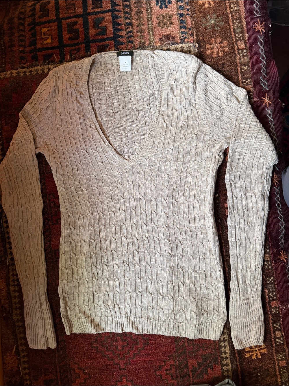 J. Crew Women's V-Neck Cable Knit Sweater in Light Beige